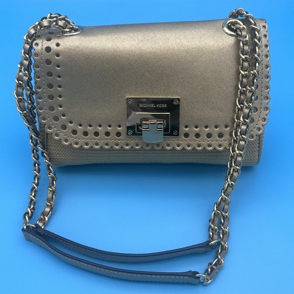 493. NWOT Michael Kors Violet Vivian Shoulder Bag / Crossbody Gold Metallic - Picture 3 of 10